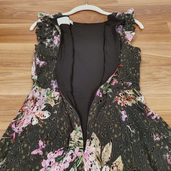 Anthropologie Eri + Ali Nevaeh Black Floral Lace Dress Size 4 - Picture 6 of 12